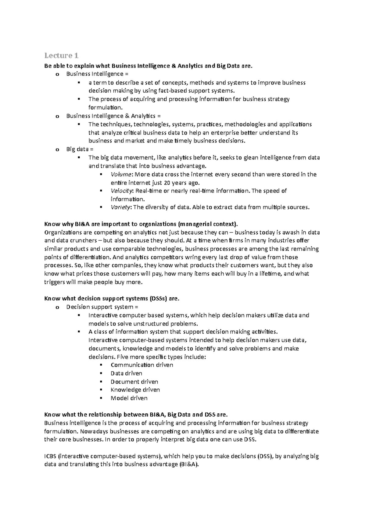 Lecture Notes on Business Intelligence & Analytics (ICBS) - Lectures 1 ...