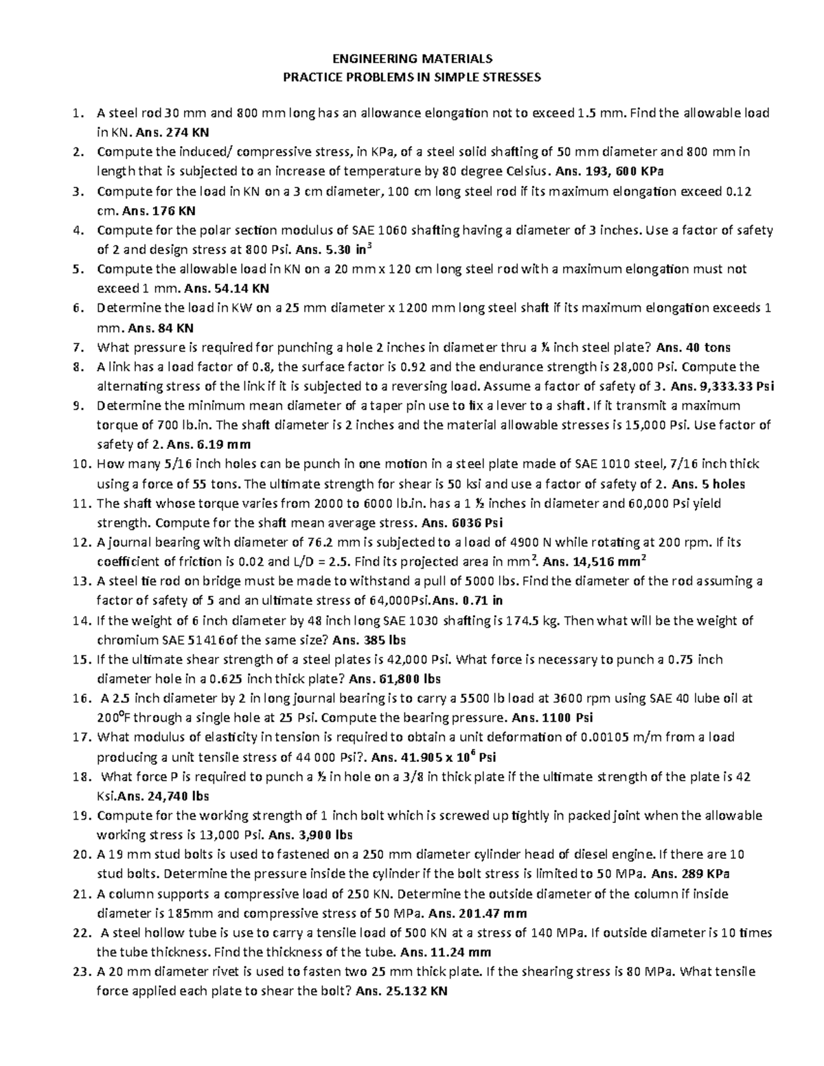 Final Exam Notes for ENGR 101: Stresses and Bolts Analysis - Studocu