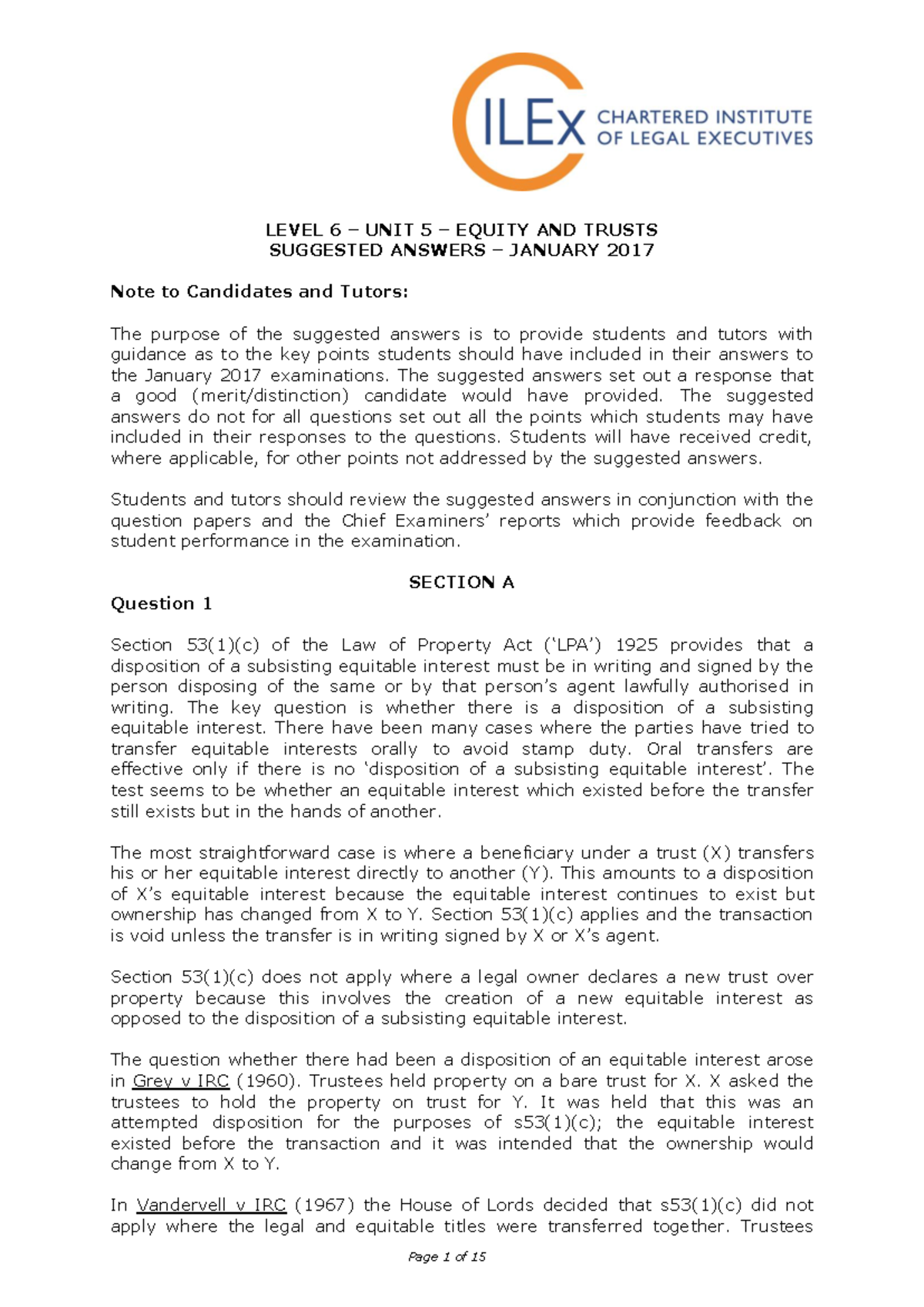 L6U5 Equity Trusts Suggested Answers for January 2017 Exam - Studocu