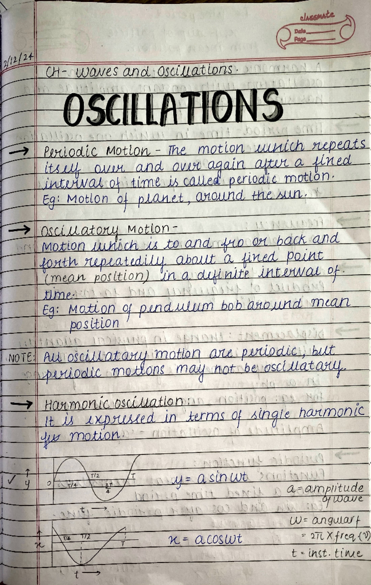 Waves and Oscillations Notes for PHYS 101: Understanding SHM and Wave ...