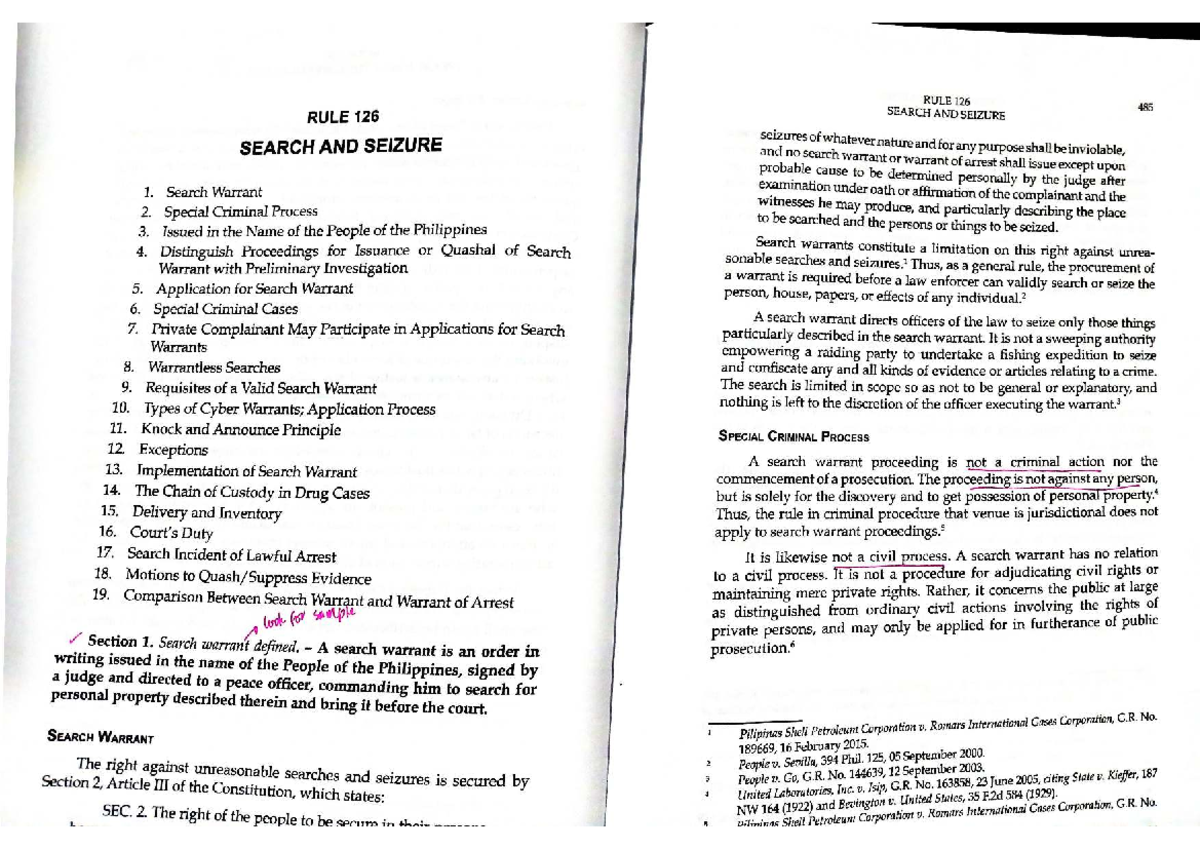 Rule 126: Search and Seizure Procedures in the Philippines - Studocu