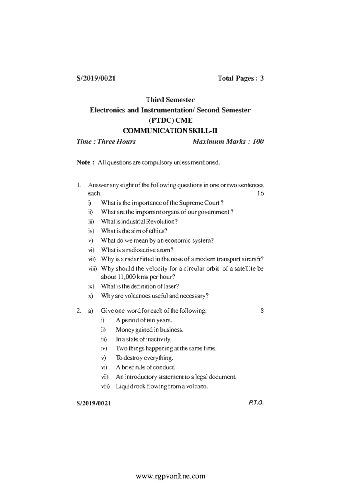 CME 0021 Communication Skills: Third Semester Exam Questions - Studocu