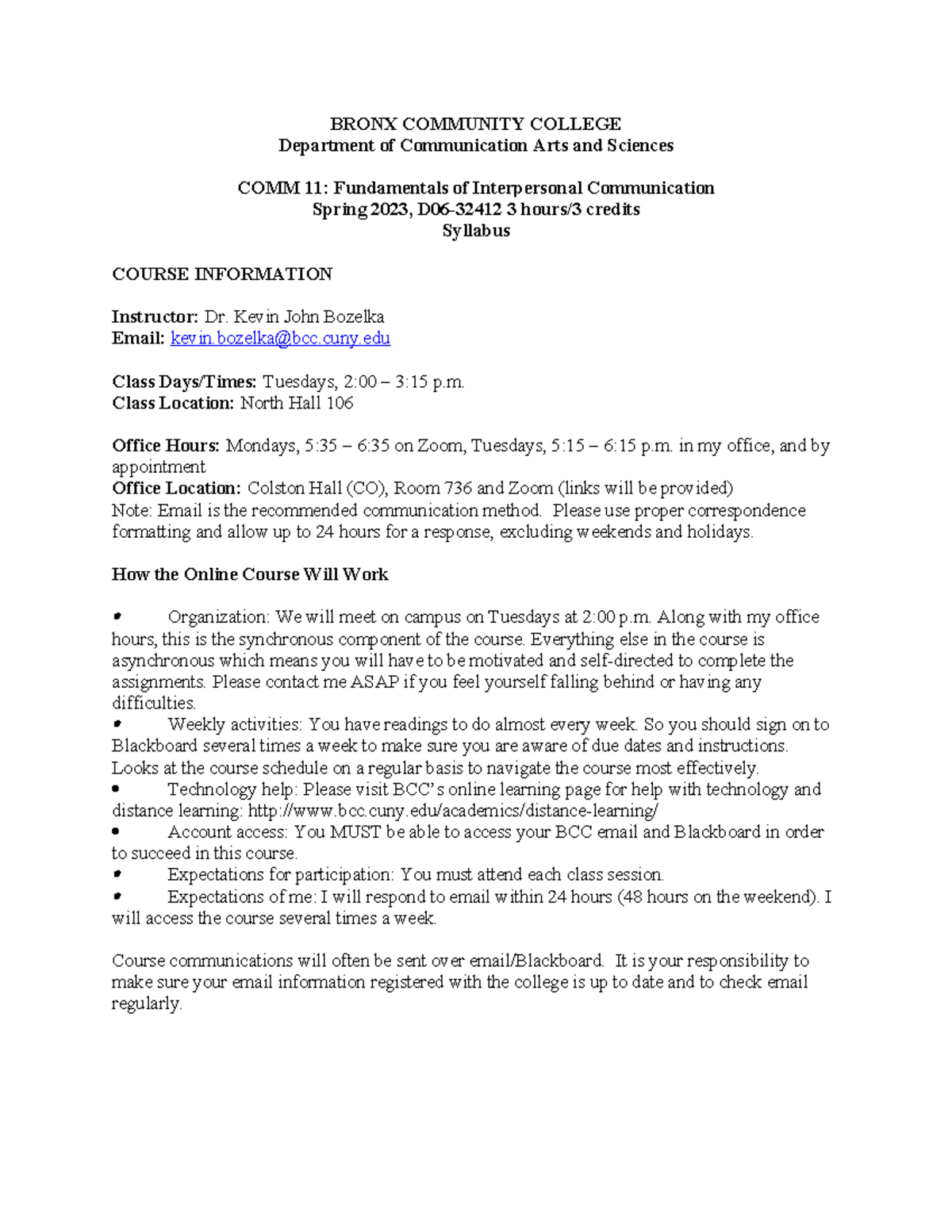 COMM 11: Spring 2023 Syllabus for Interpersonal Communication - Studocu