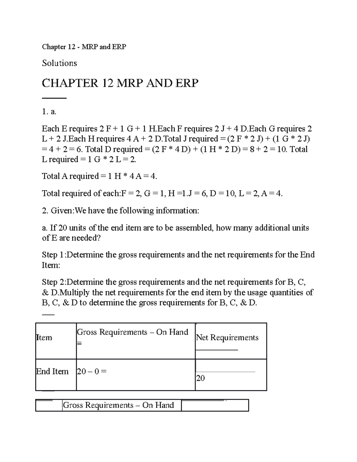 MGT 366 Chapter 12 MRP and ERP Solutions Guide - Studocu
