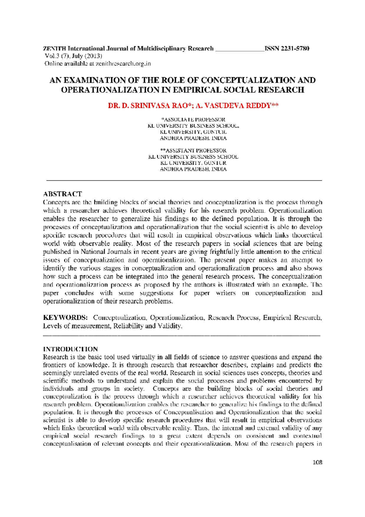 Conceptualization and Operationalization in Empirical Research - ZENITH ...
