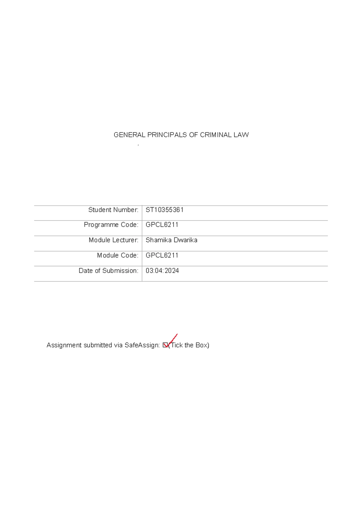GPCL 101: Assignment 1 - General Principles of Criminal Law Analysis ...
