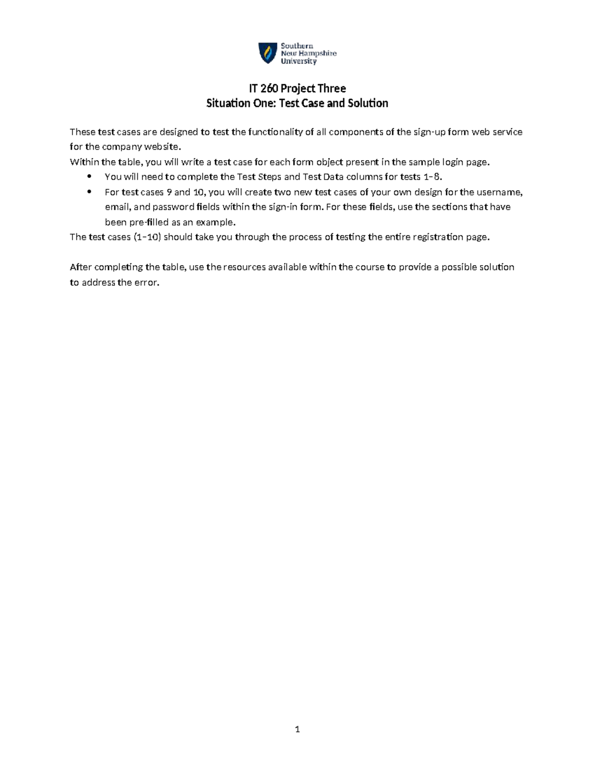 7-2 Project Three - IT 260 Project Three Situation One: Test Case and ...
