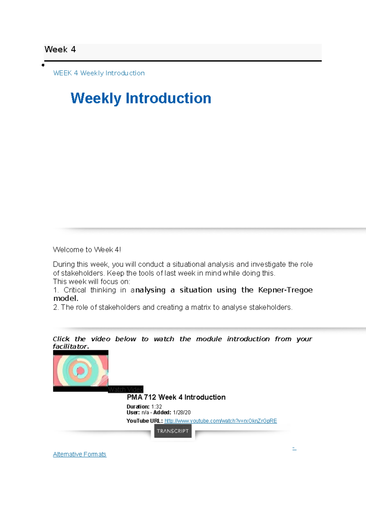 PMA 712 Week 4: Situational Analysis & Stakeholder Mapping - Studocu