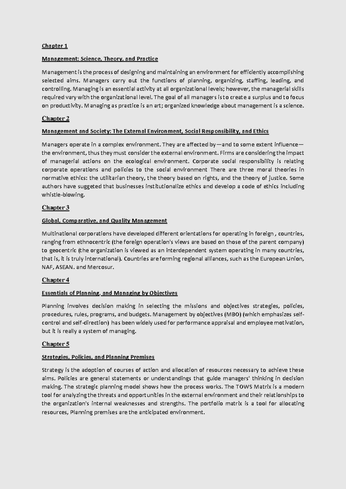 MGMT 101 - Summary of Harold Koontz's Management Insights - Studocu