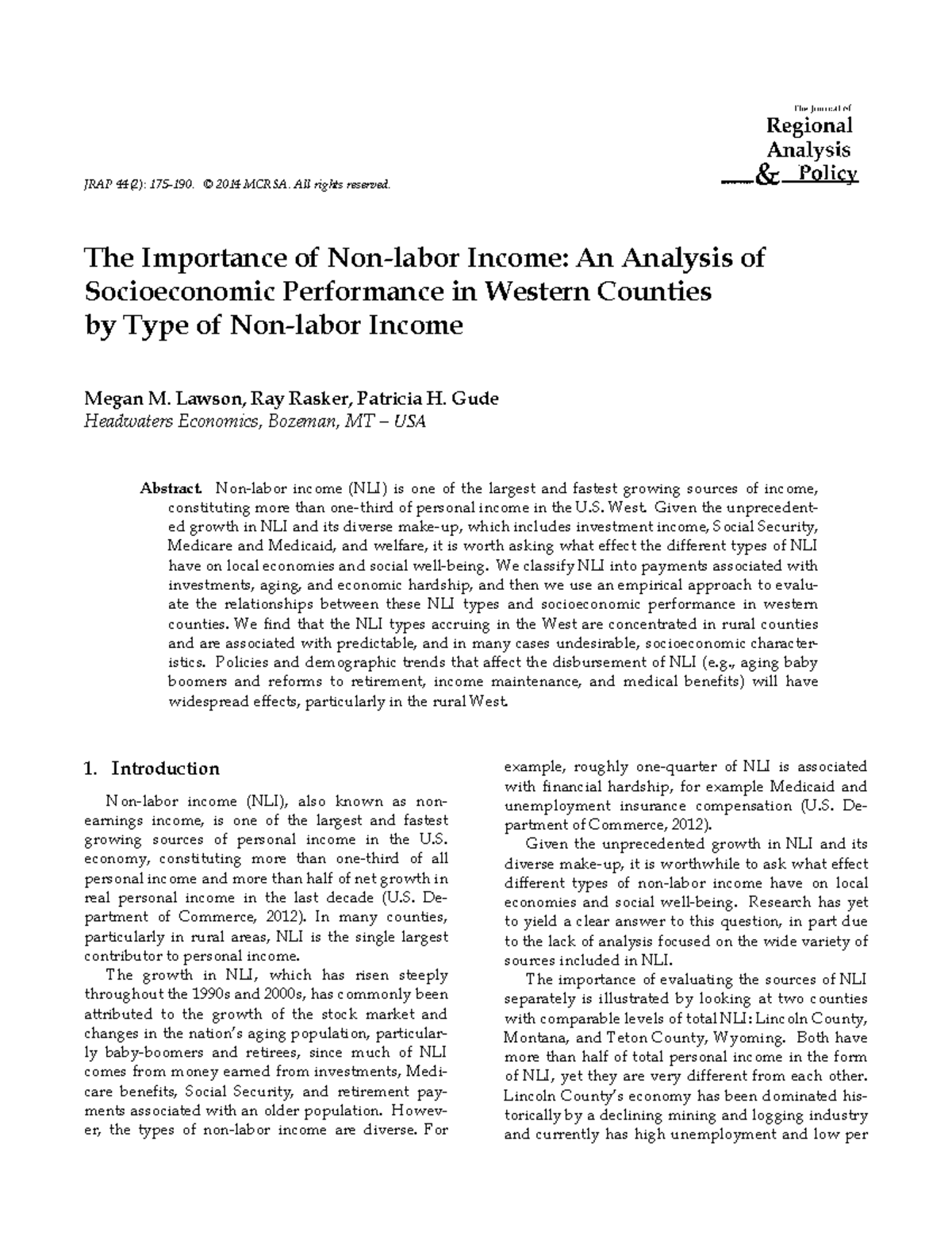 Analyzing Non-Labor Income and Its Socioeconomic Impact in the West ...