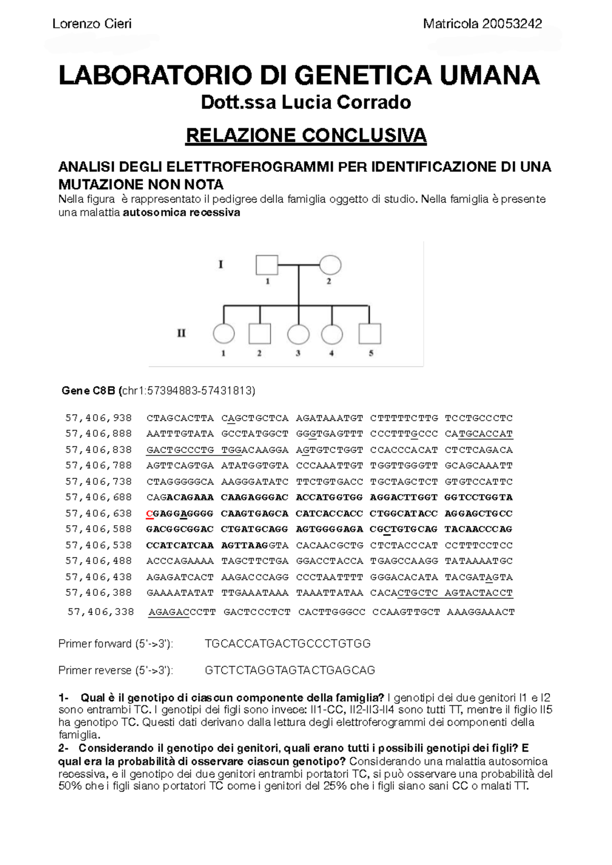 Relazione Conclusiva Laboratorio di Genetica UMANA - Lorenzo Cieri ...