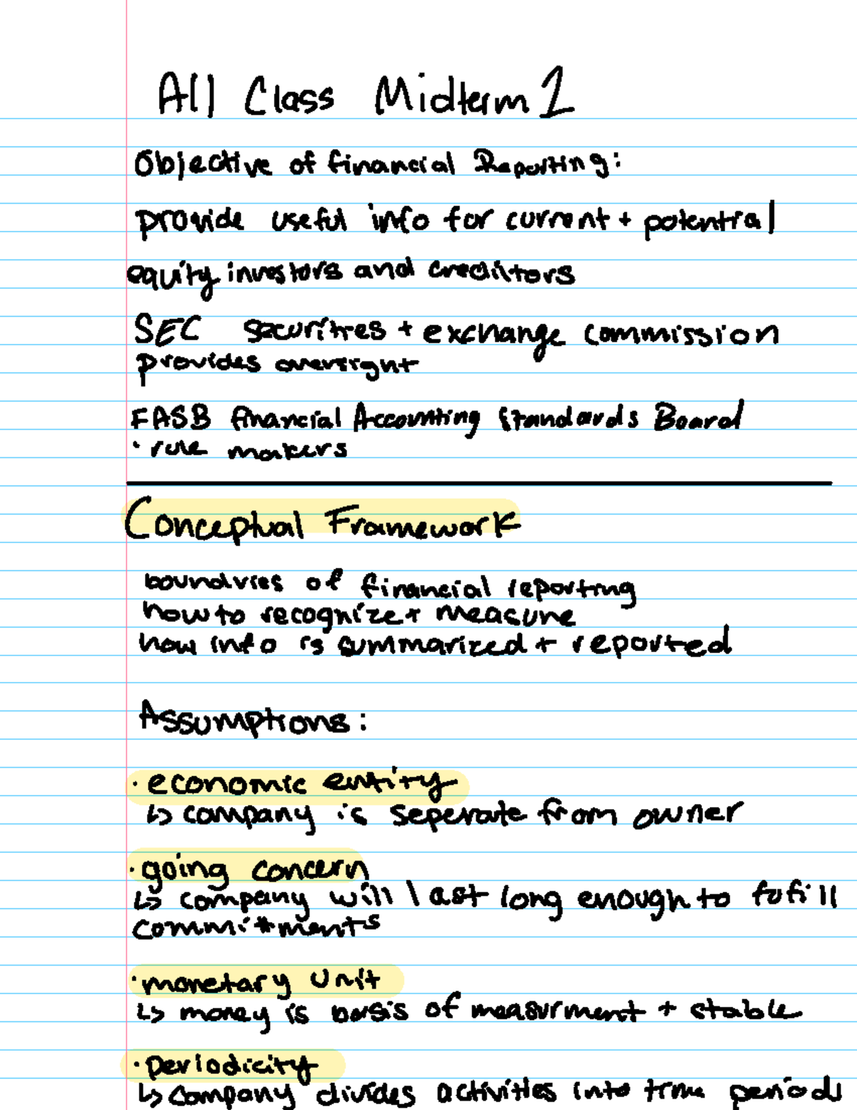 Midterm 1 Study Guide: Financial Reporting Concepts and Principles ...