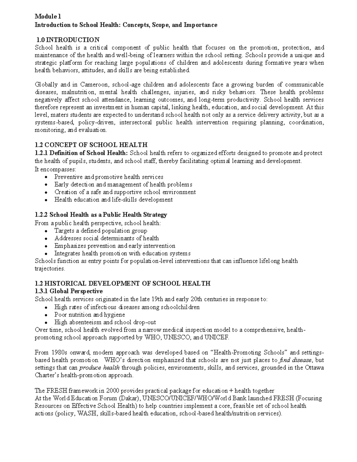 School Health PPHC 6104: Concepts, Importance, and Comprehensive ...