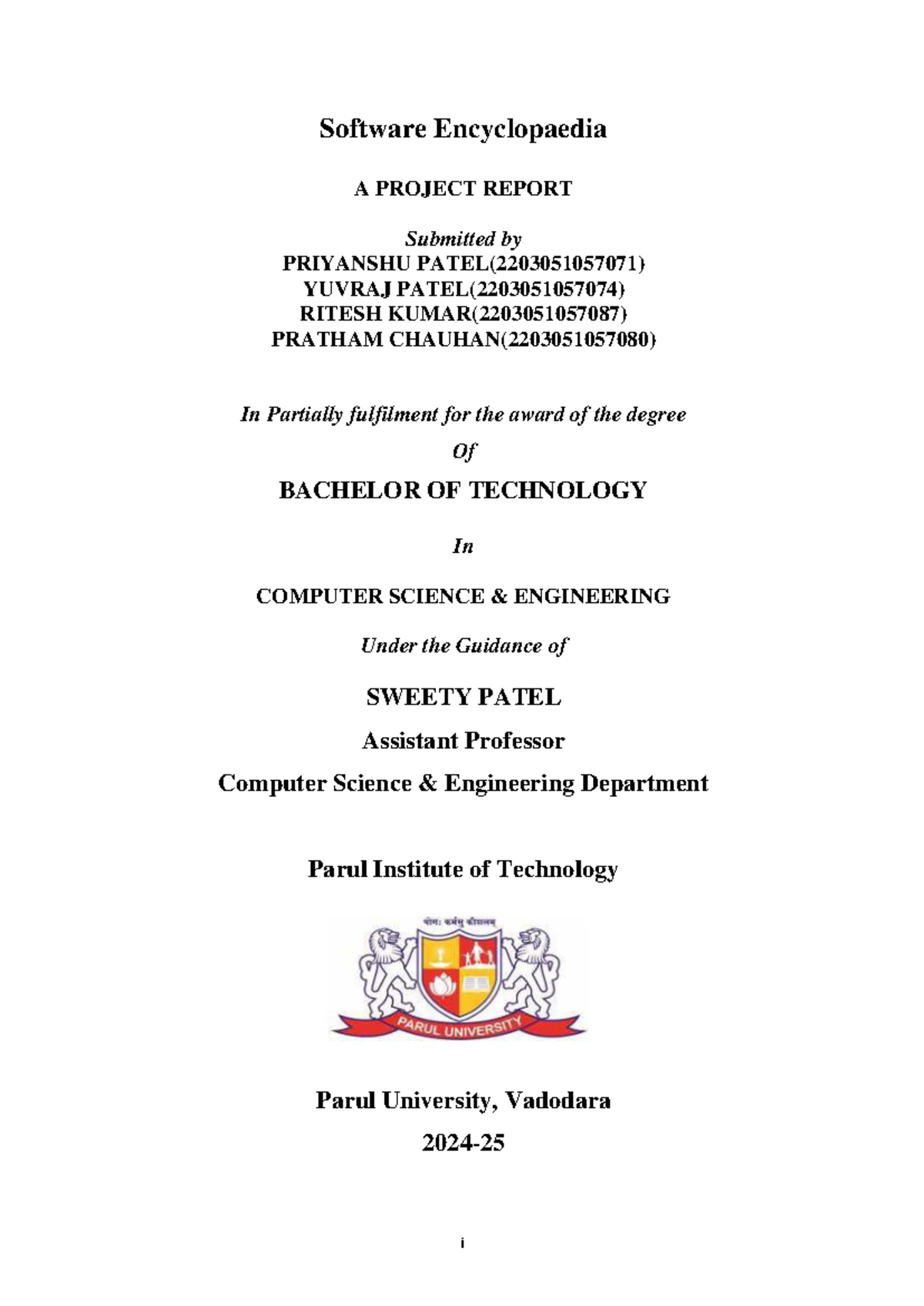 Final Year Project Report: Software Encyclopaedia (B.Tech CSE) - Studocu