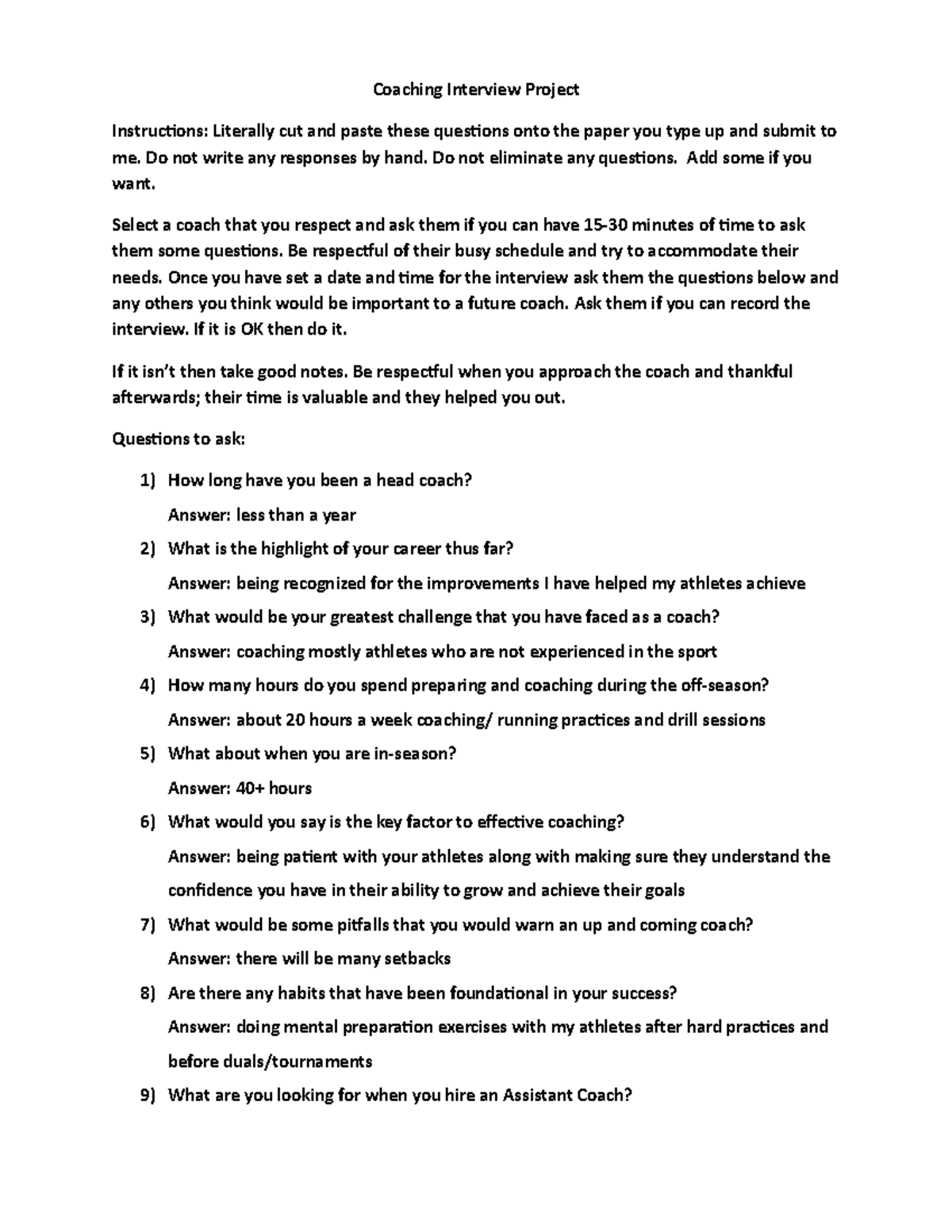 Coaching Interview Project Guidelines - Spring 2021 - Studocu