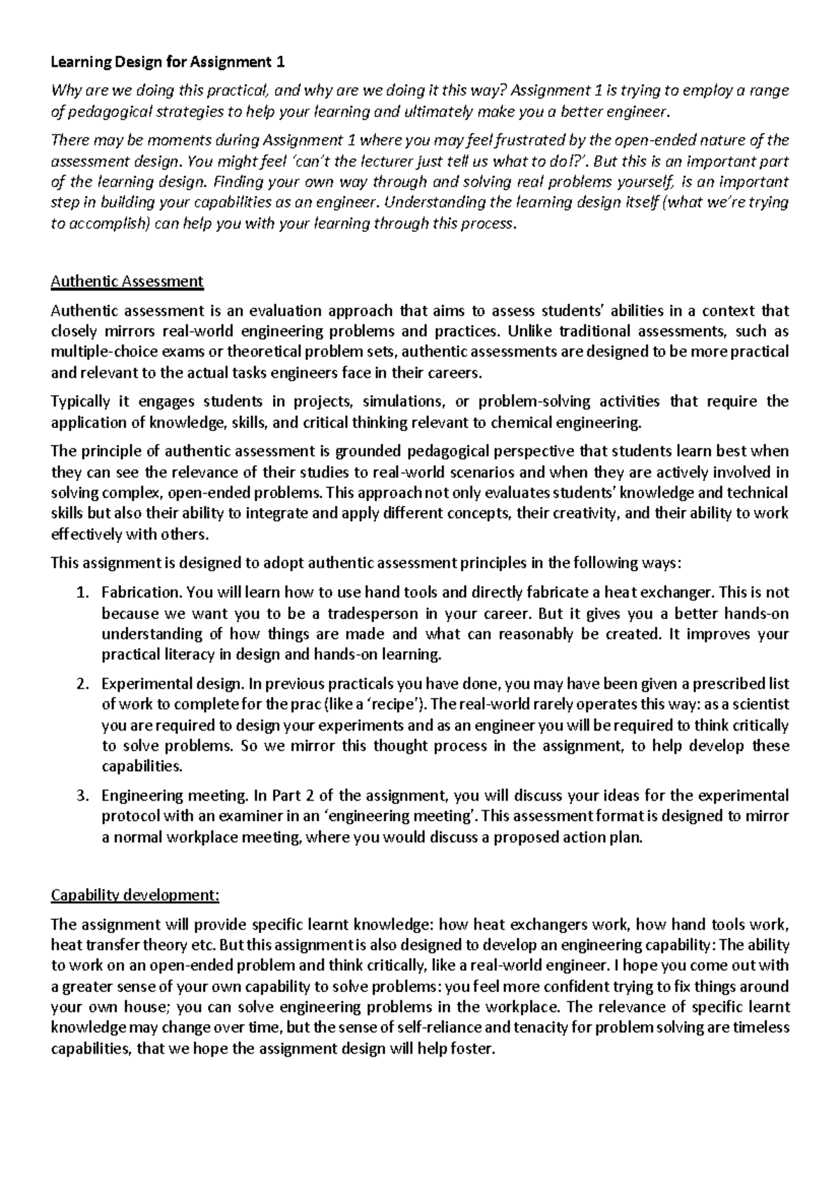 Learning Design for A1 - Assignment 1: Authentic Engineering Assessment ...