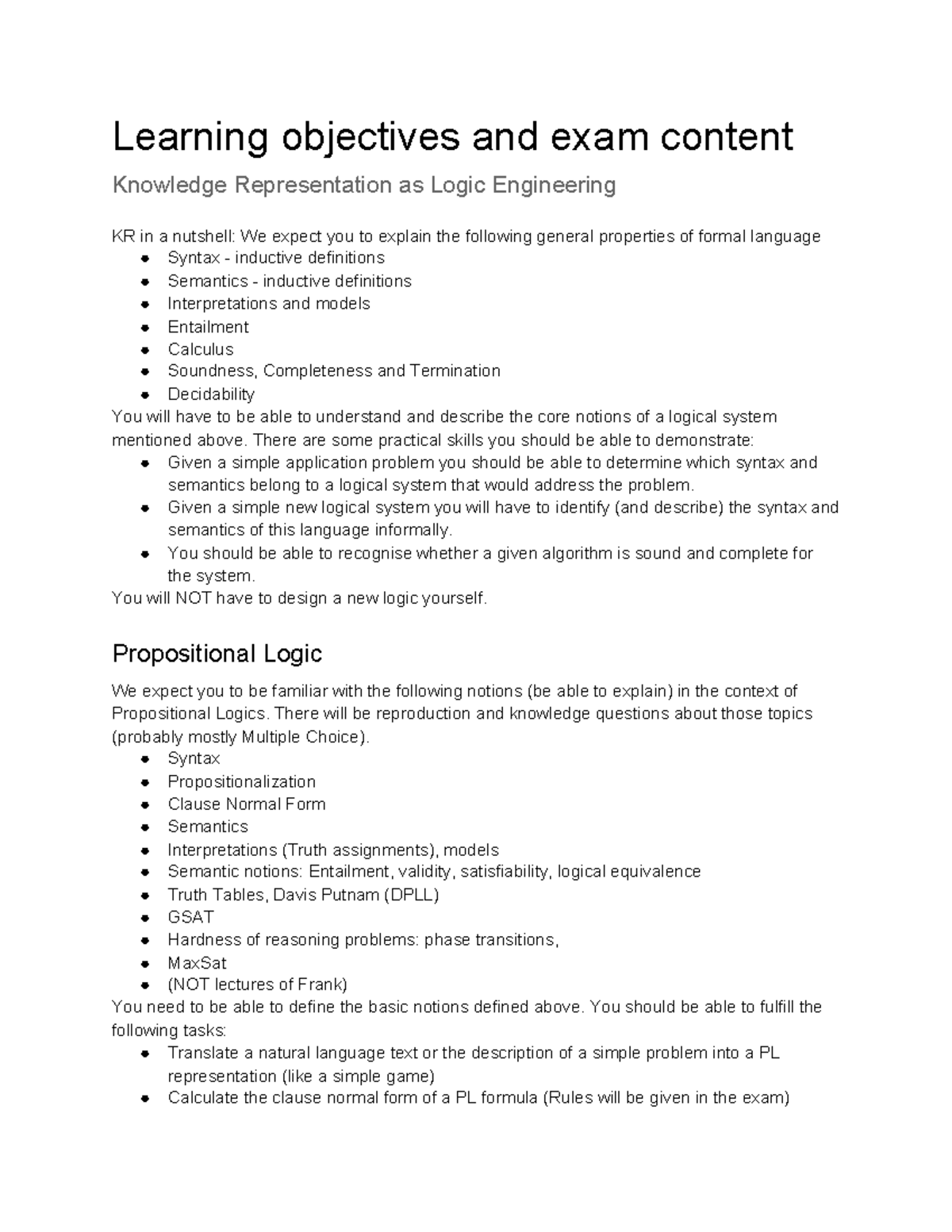 Learning Objectives and Exam Content for Logic Systems (CS101 ...