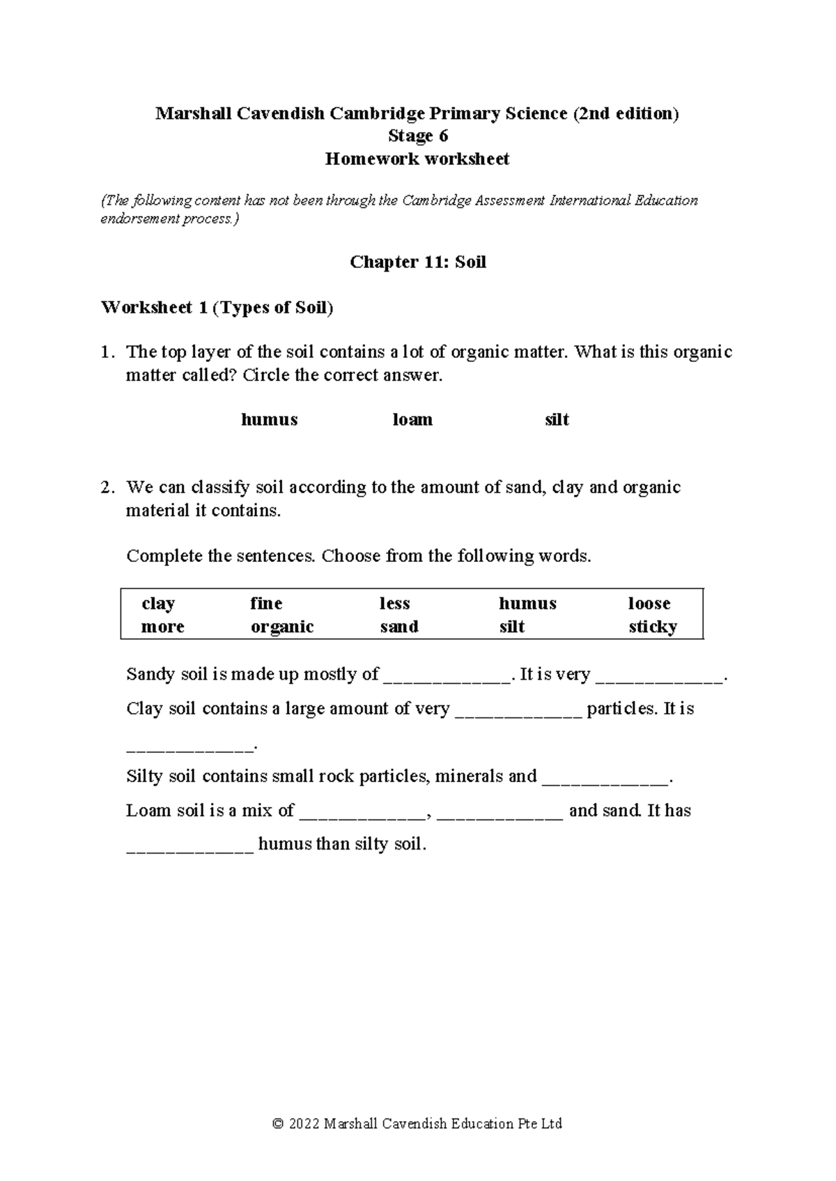 MCE Cambridge Primary Science 2E Stage 6 Homework: Chapter 11 Soil ...