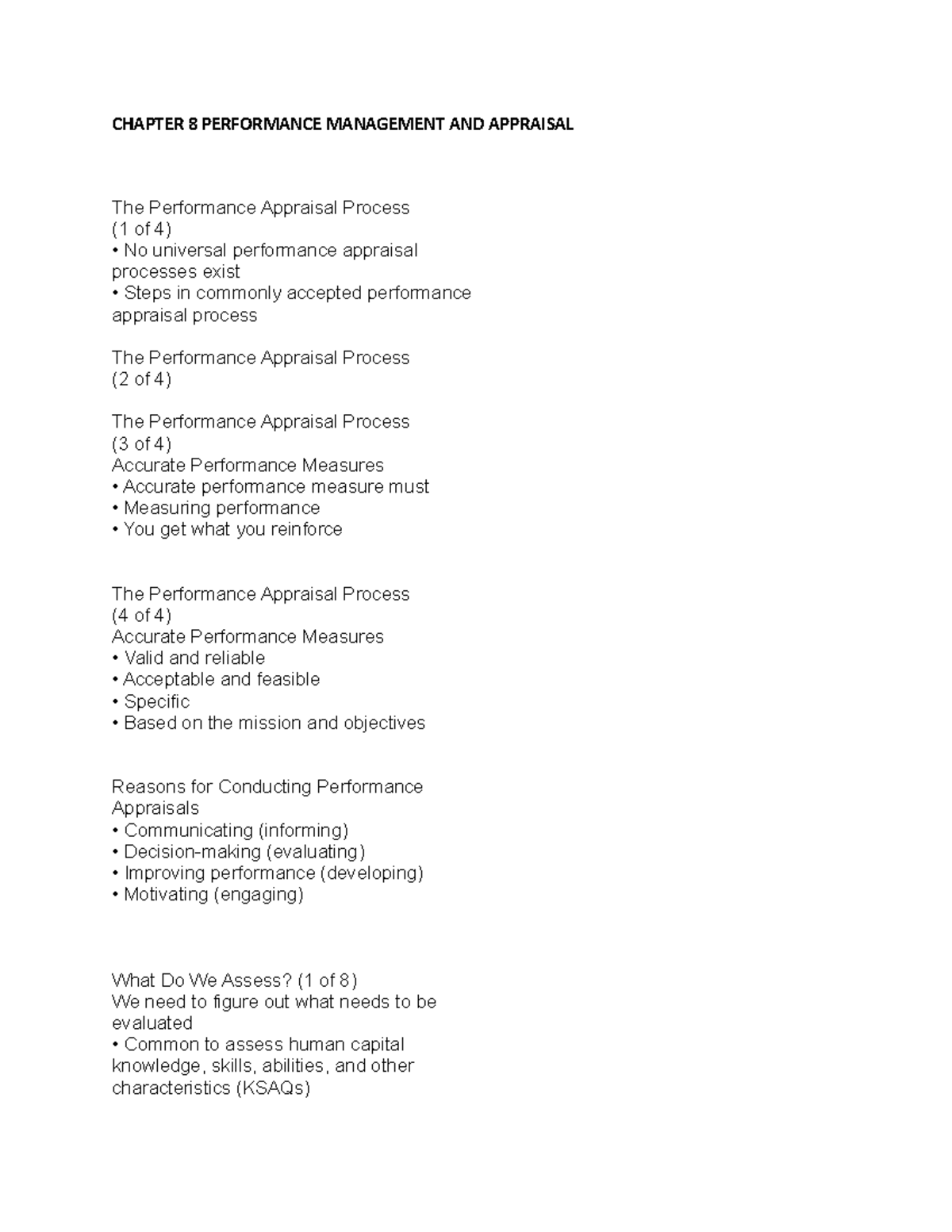 Chapter 8: Performance Management & Appraisal Insights - Studocu