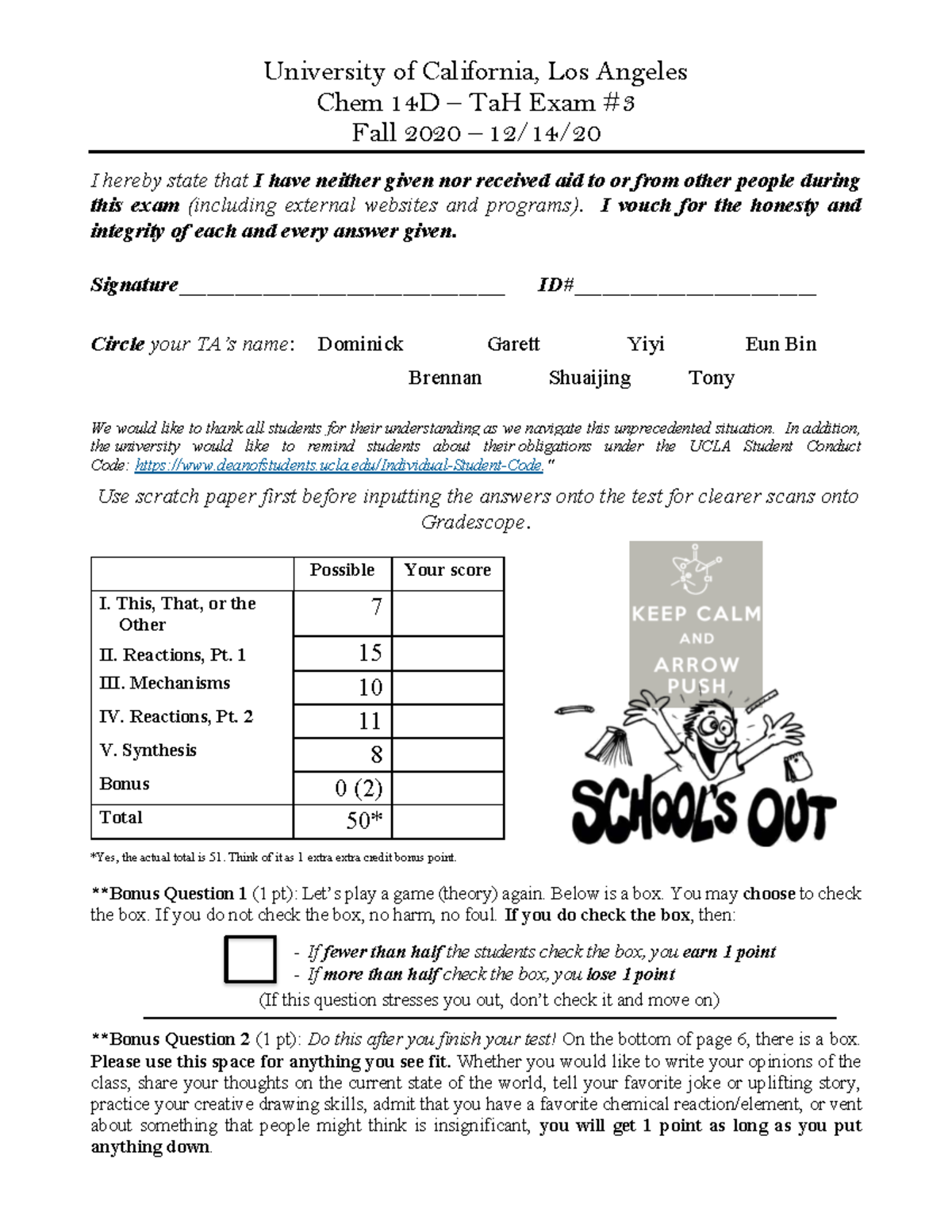 Chem 14D F20 Final Exam: Integrity Statement & Exam Details - Studocu