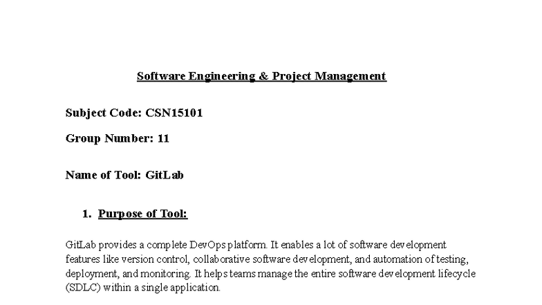 CSN15101: GitLab Tool Overview for Software Engineering Projects - Studocu