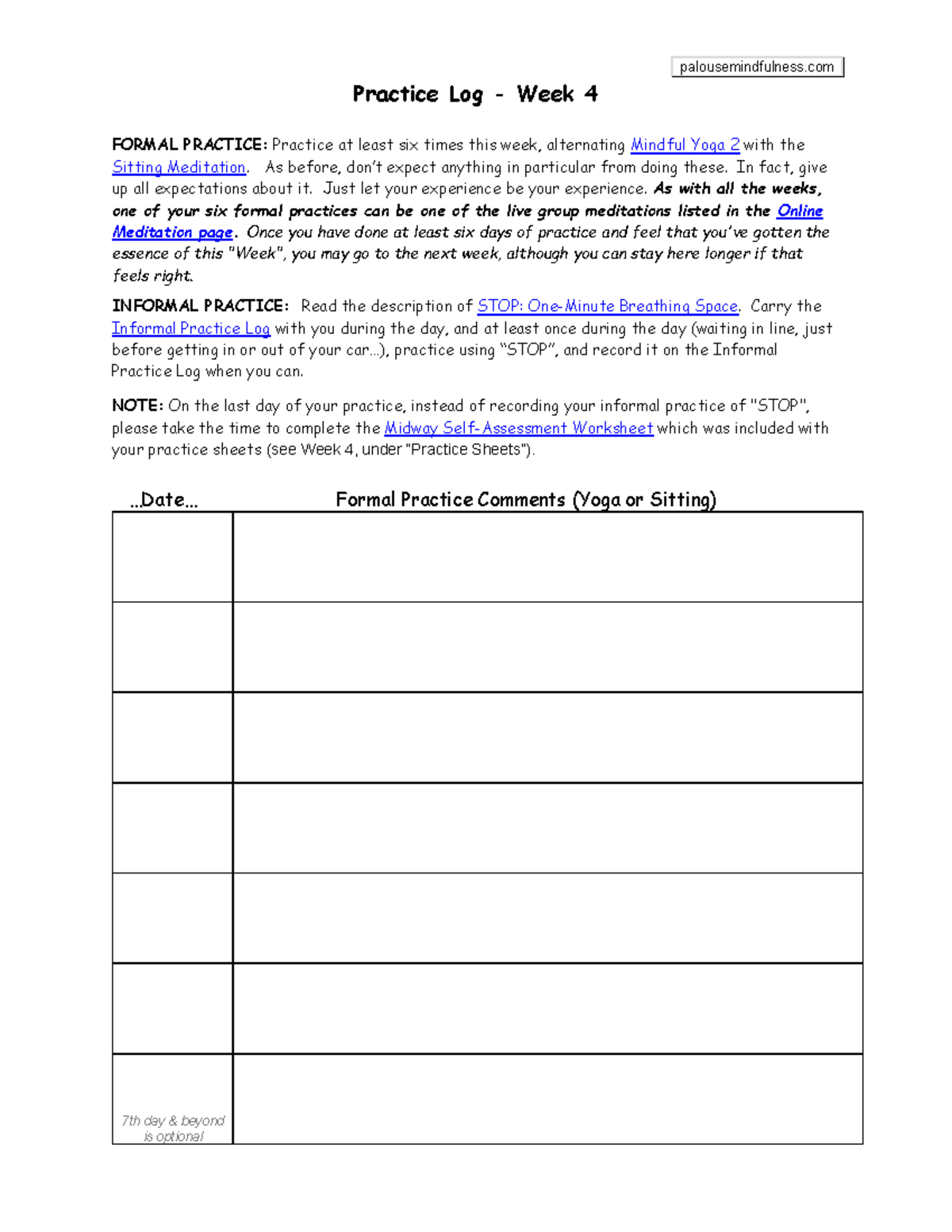 Week 4 Mindfulness Practice Log - Formal & Informal Activities - Studocu