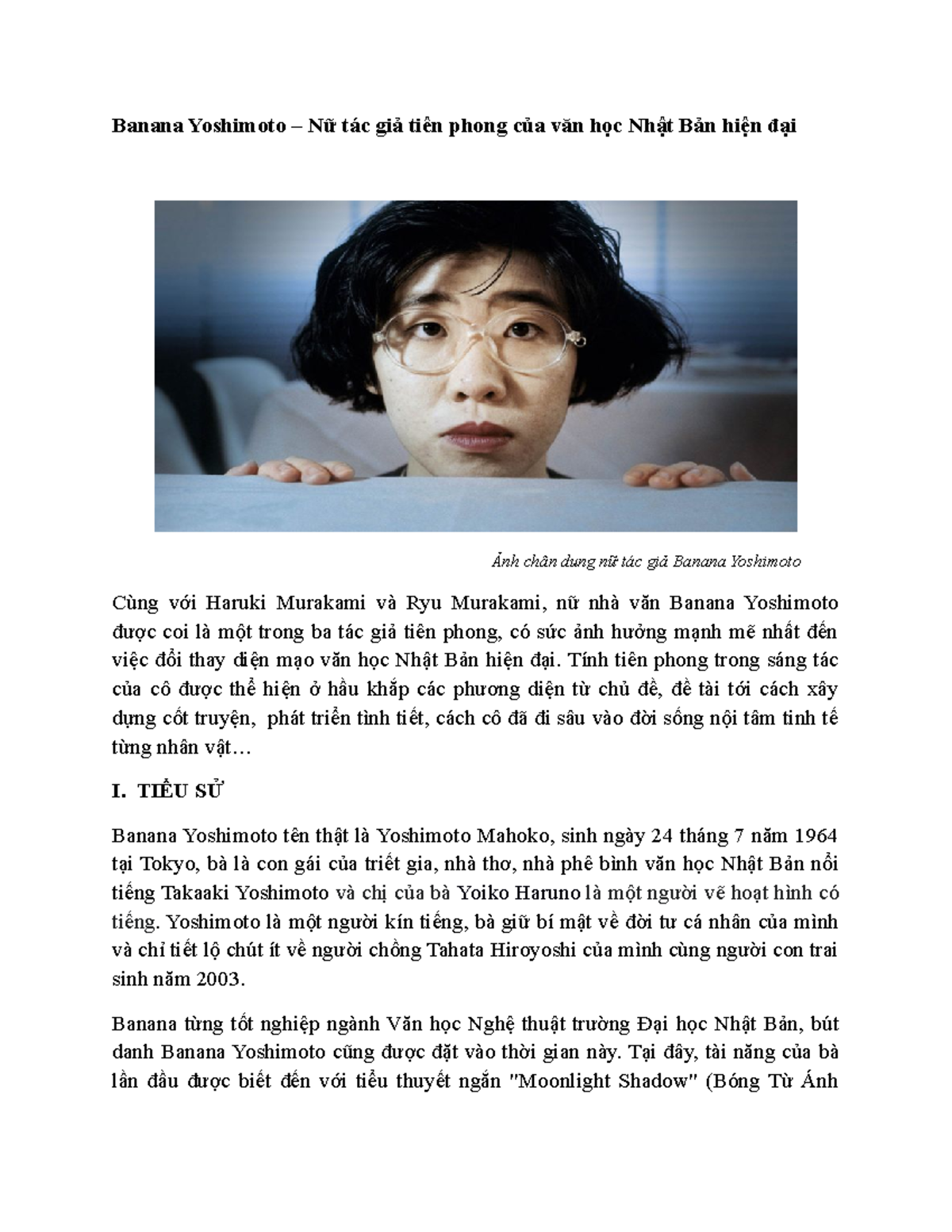 Tác phẩm của Banana Yoshimoto: Tiểu sử và sự nghiệp văn học - Studocu