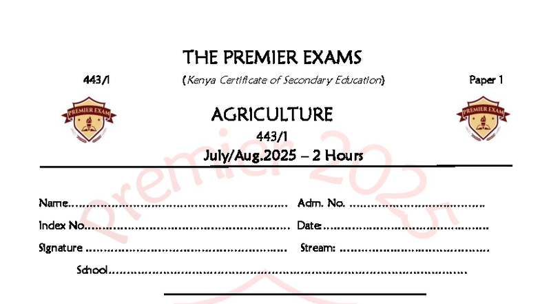 Agric PP1: KCSE Paper 1 Agriculture Exam Guide - Studocu