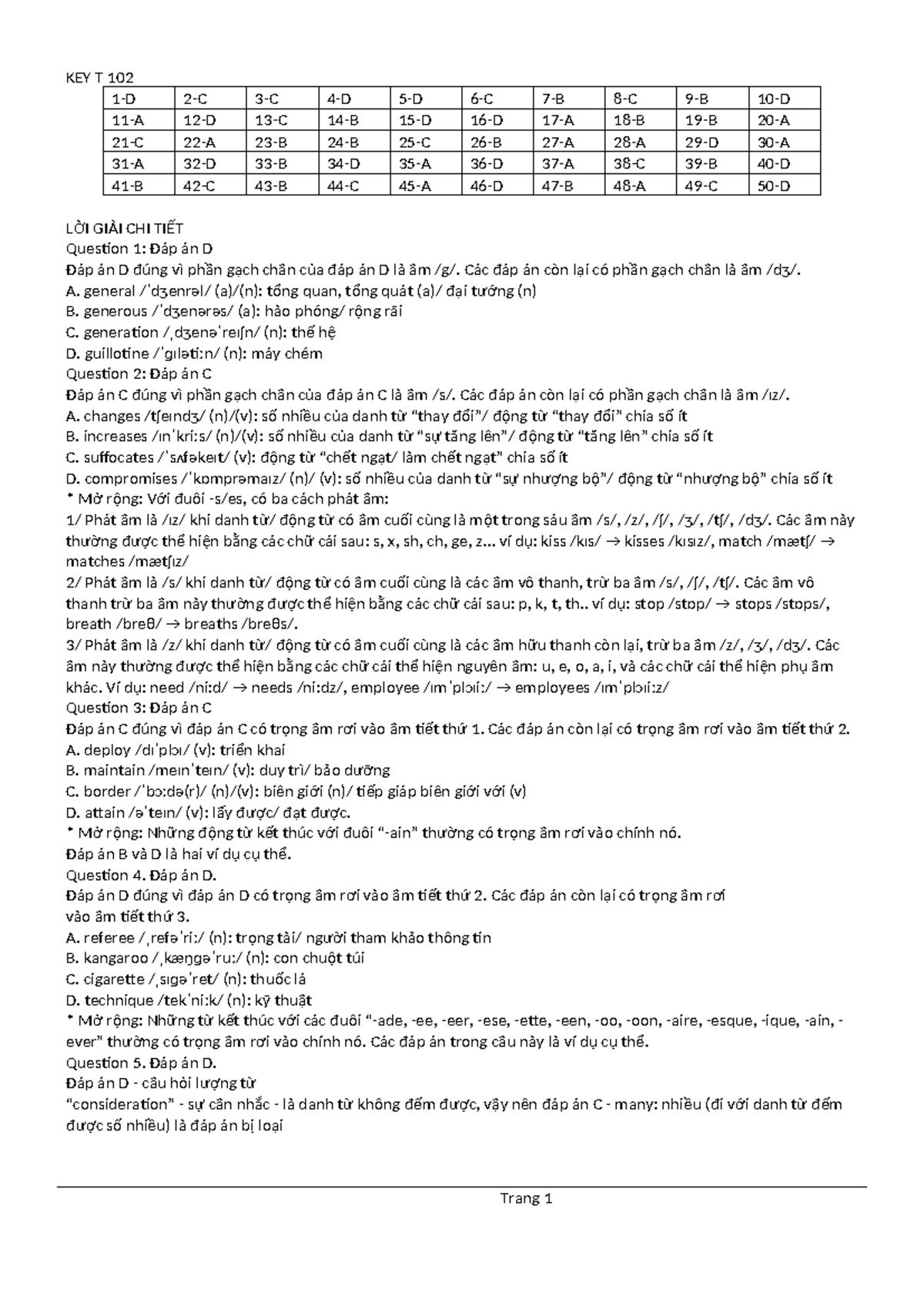 KEY T 102 - Answer Key and Detailed Explanations - Studocu