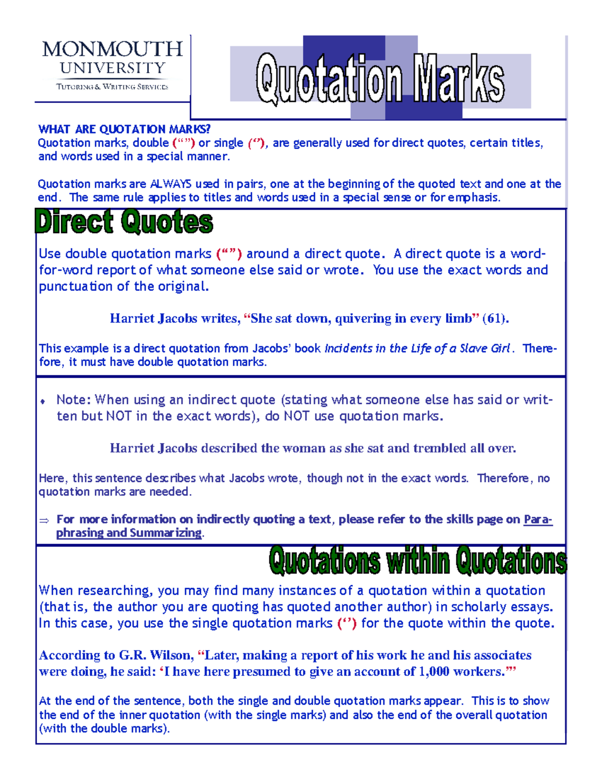 Quotations - Information - WHAT ARE QUOTATION MARKS? Quotation marks ...
