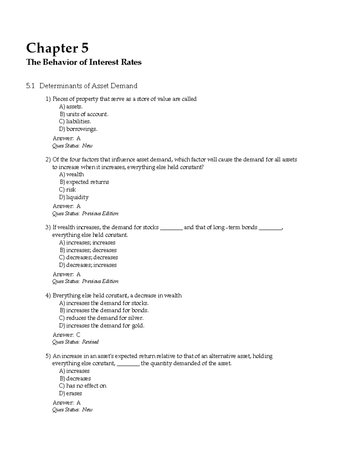 MCQs for Chapter 5 (Econ101) - The Behavior of Interest Rates - Studocu