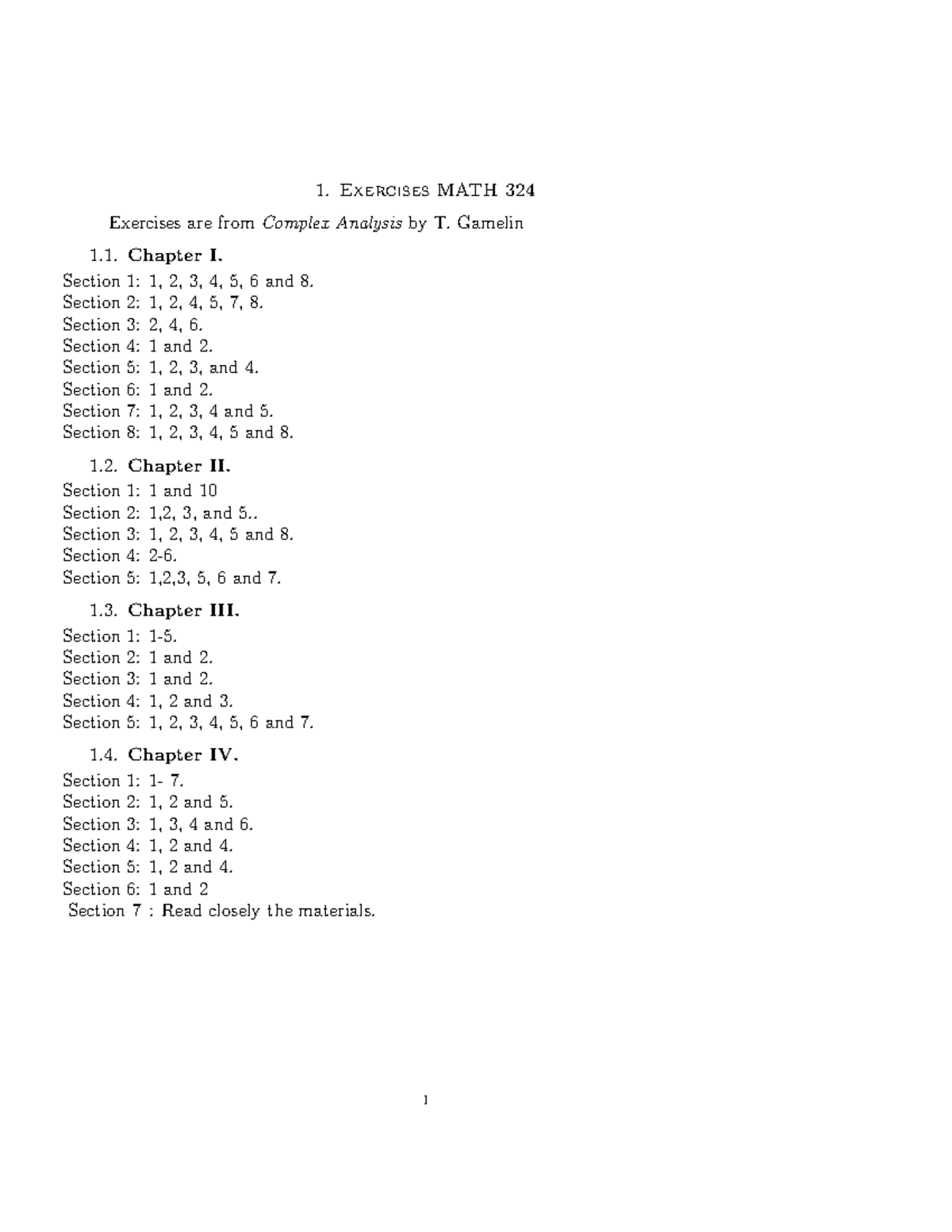 MATH324 Updated Exercises from Complex Analysis Sections 1-5 - Studocu