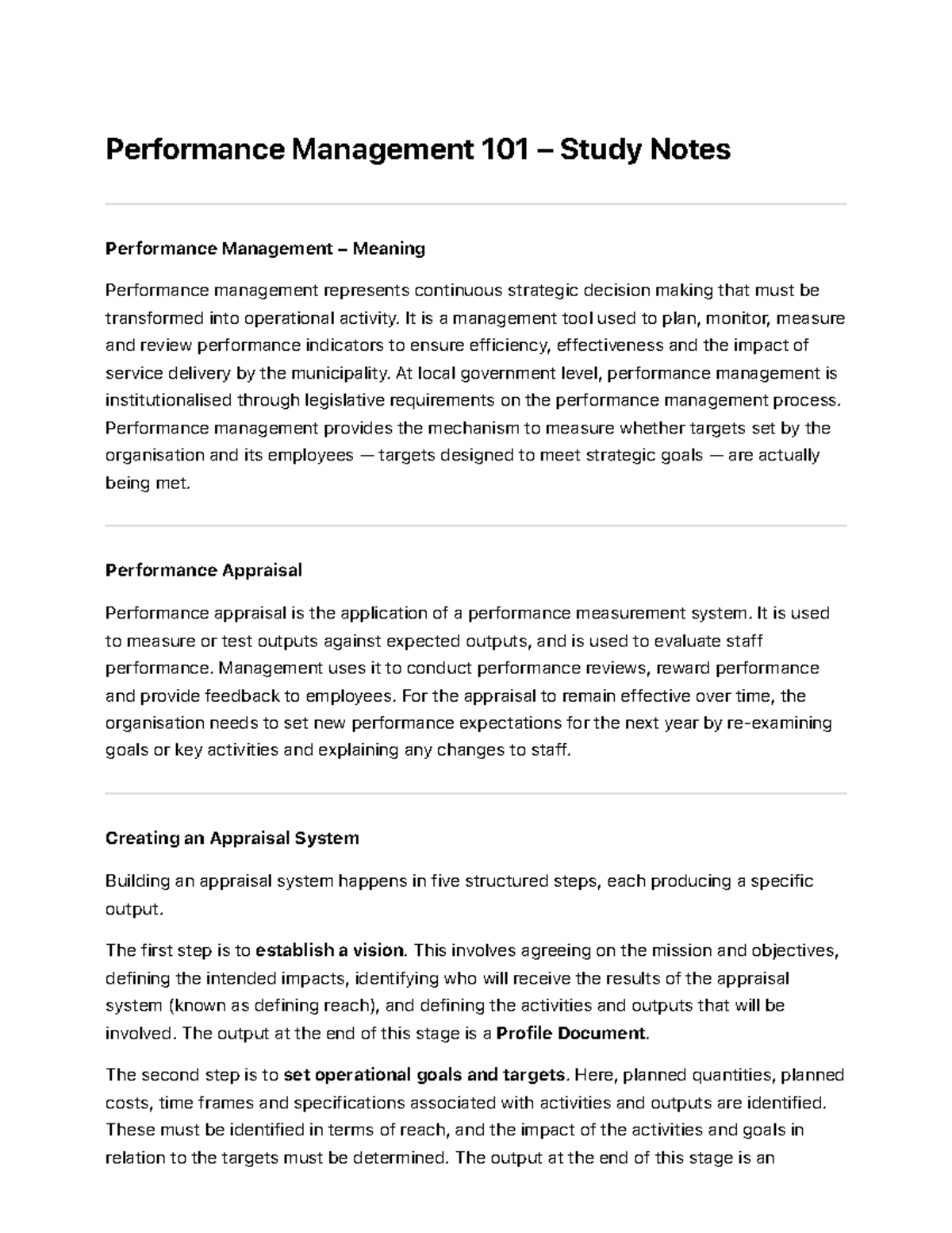 Performance Management 101: Comprehensive Study Notes - Studocu