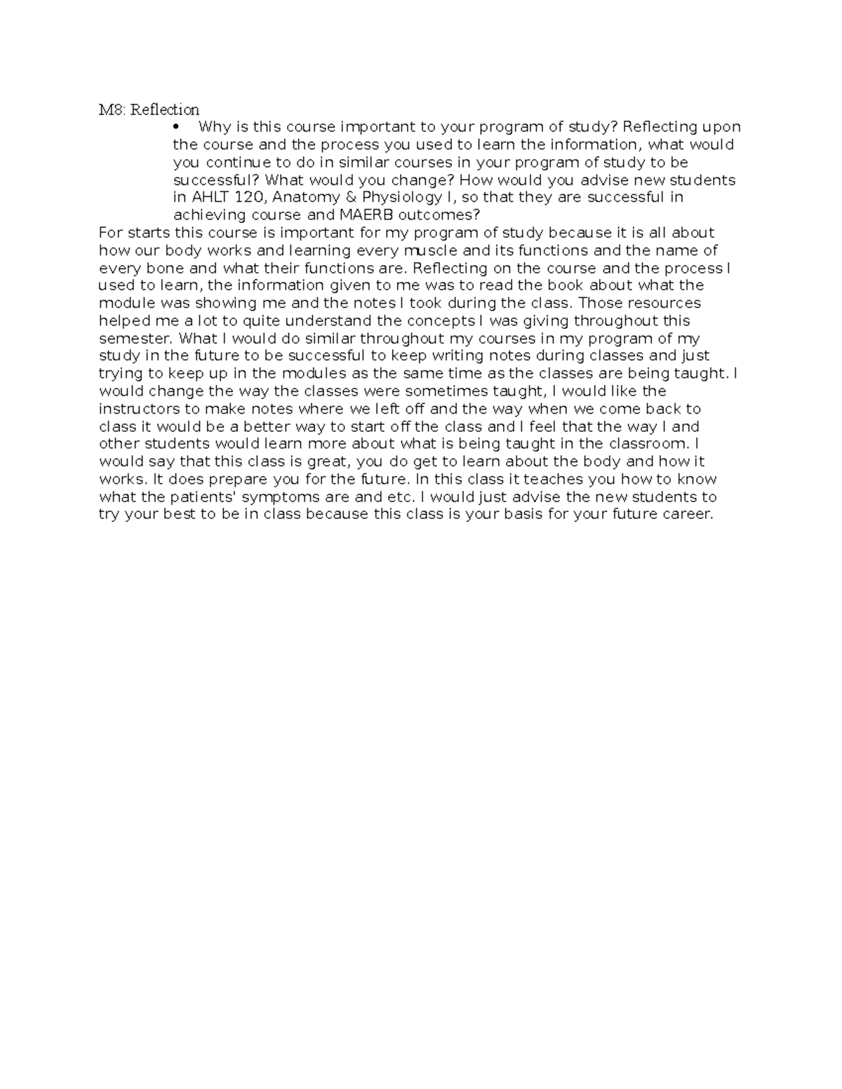 Anatomy 02 - Coursework reflection - M8: Reflection Why is this course ...