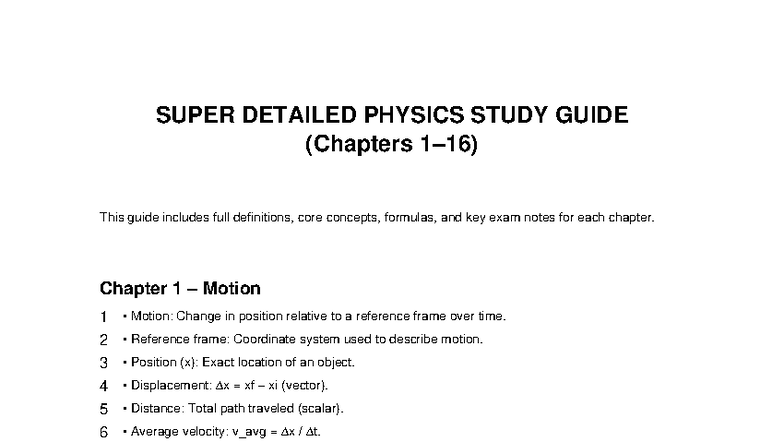 Super Detailed Physics Study Guide (Chapters 1-16) - Studocu