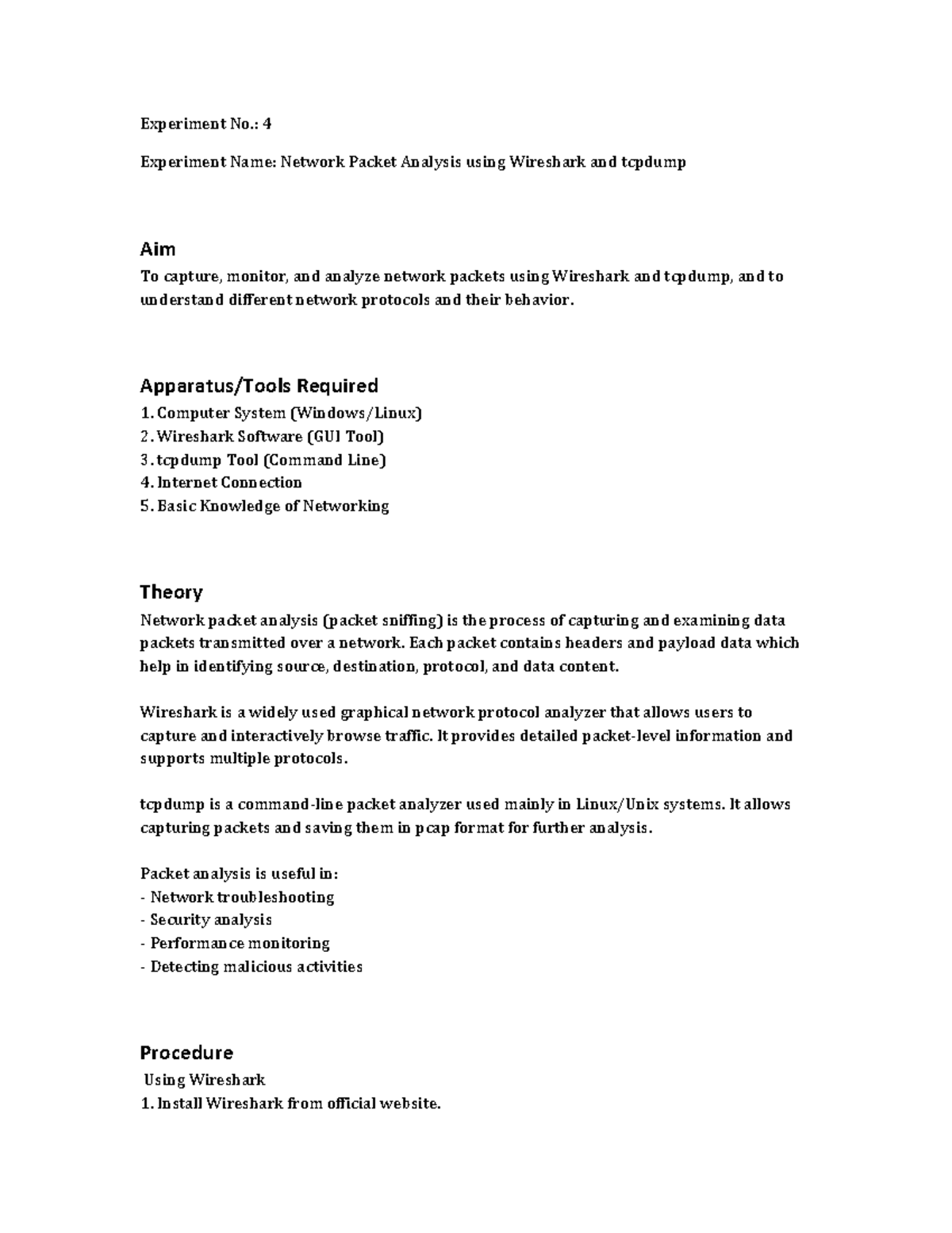 Ex 4 DCN - Practical: Network Packet Analysis with Wireshark & tcpdump ...