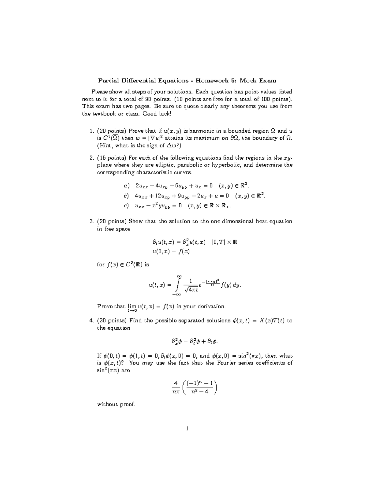Mock Exam - Partial Differential Equations HW 5 Solutions - Studeersnel