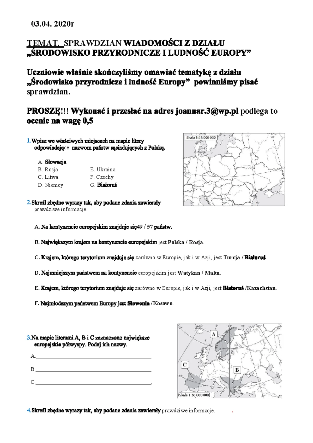 Geografia Skala Sprawdzian Klasa 7 www.studocu.com