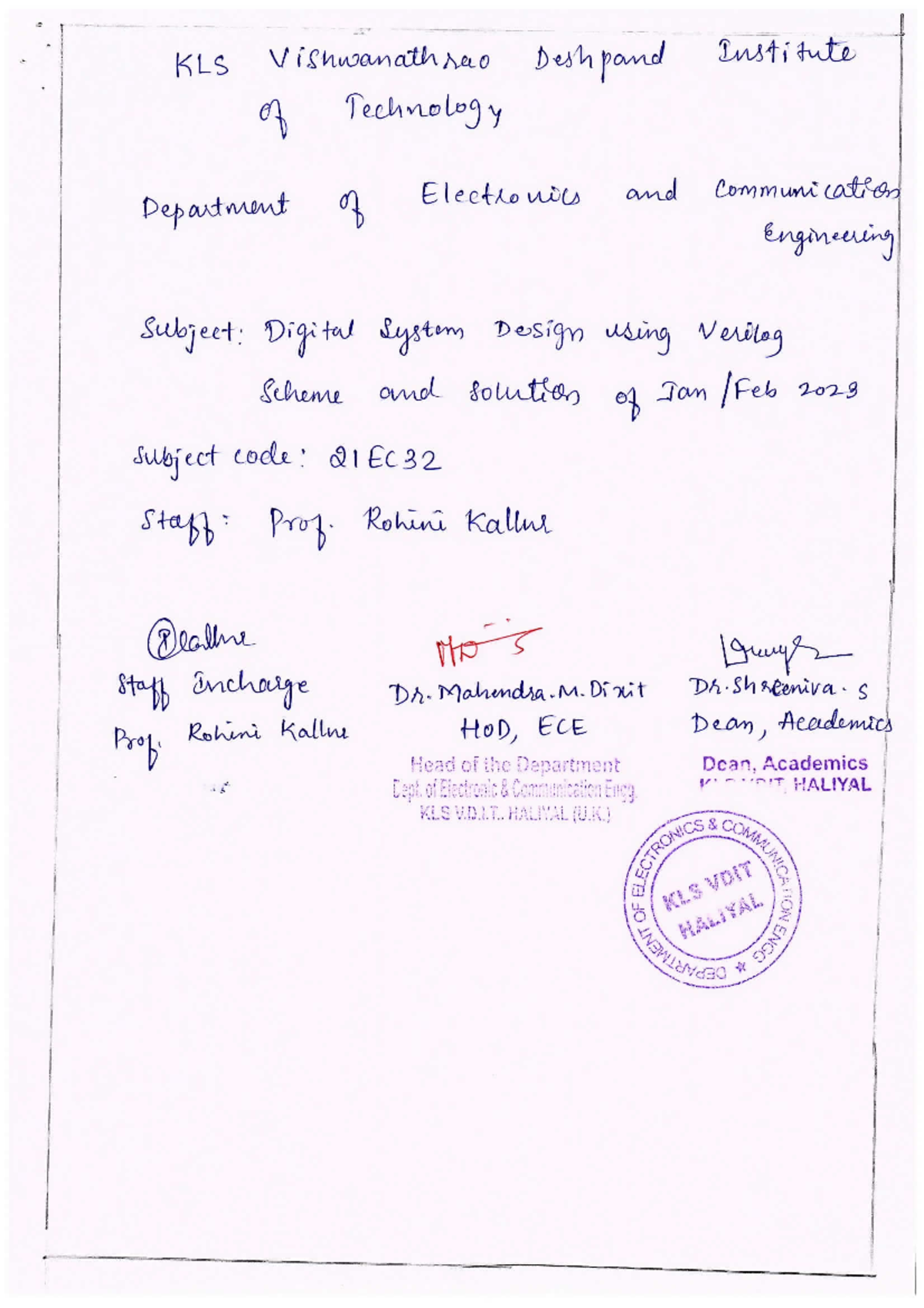 21EC32 Digital System Design Exam Solutions - Jan 2023 - Studocu