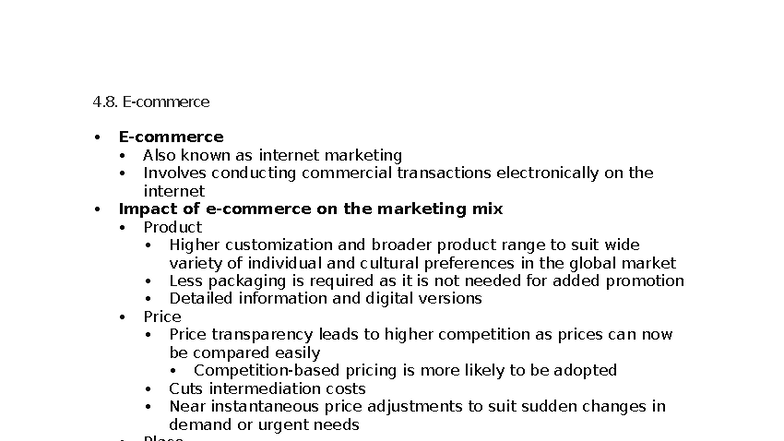 4.8 E-commerce: Impact on Marketing Mix - Study Notes - Studocu