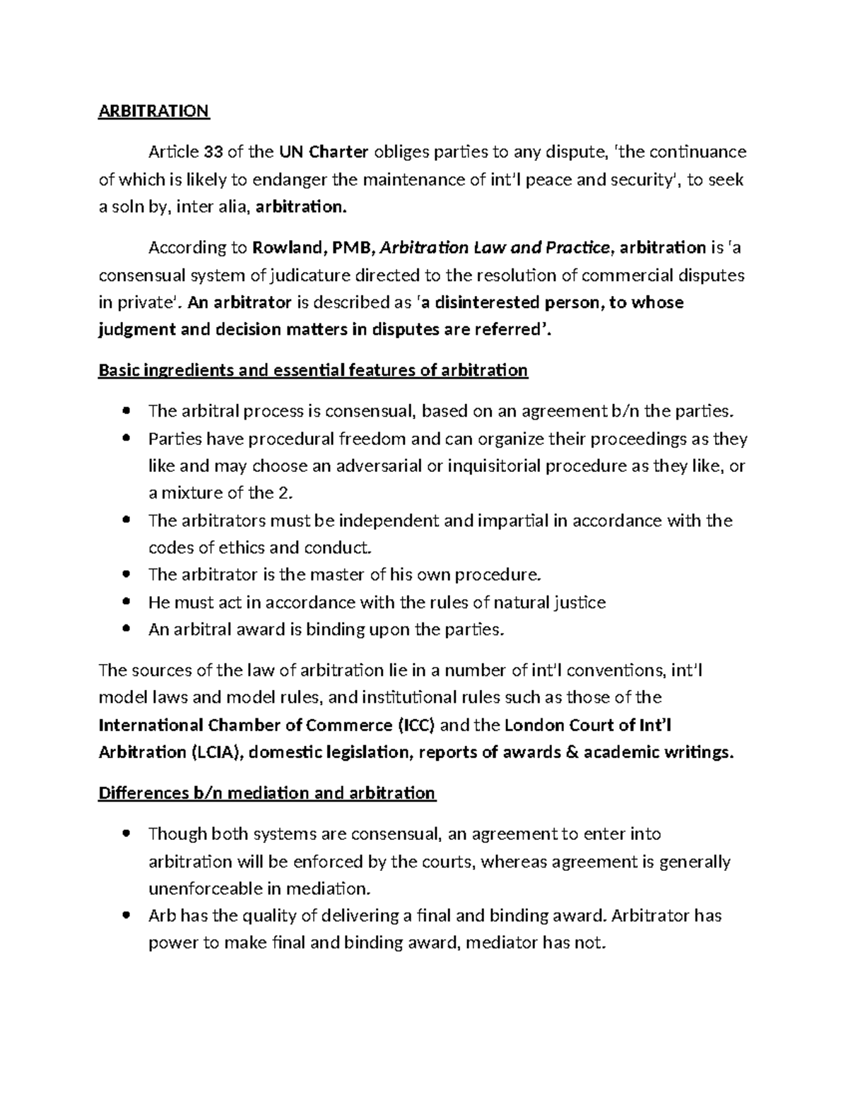ADR Notes: Understanding Arbitration Principles and Practices - Studocu