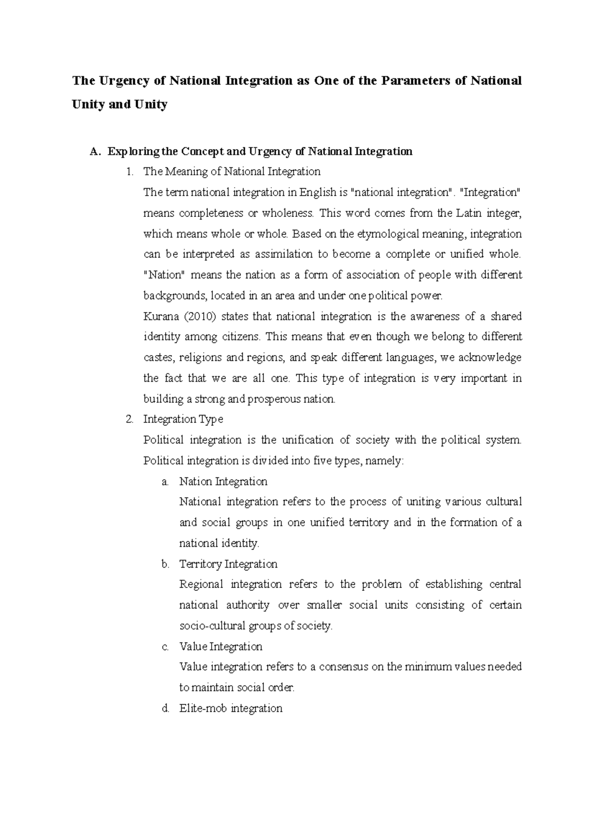 The Urgency of National Integration for National Unity and Cohesion ...