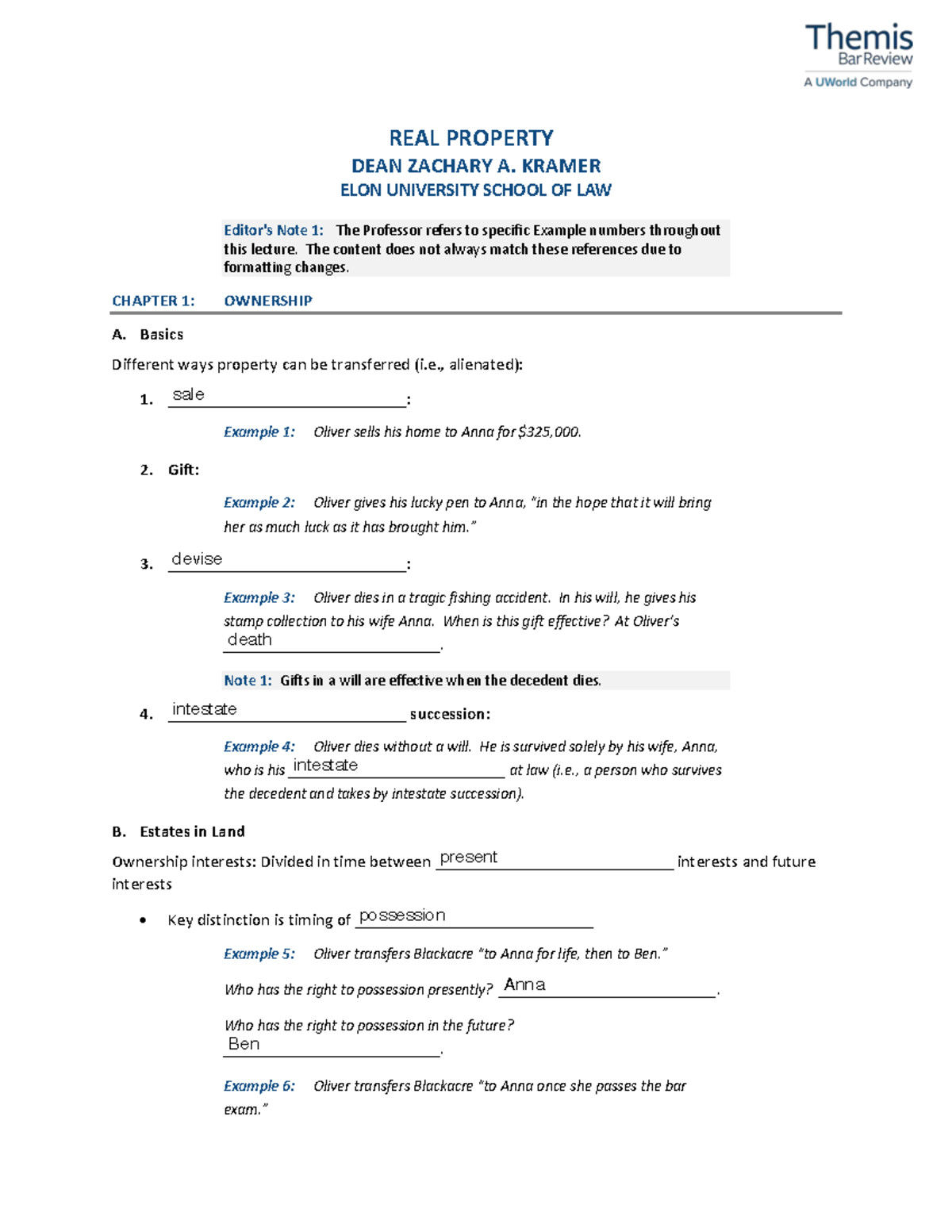 MBE Real Property Outline: Key Concepts and Examples - Studocu