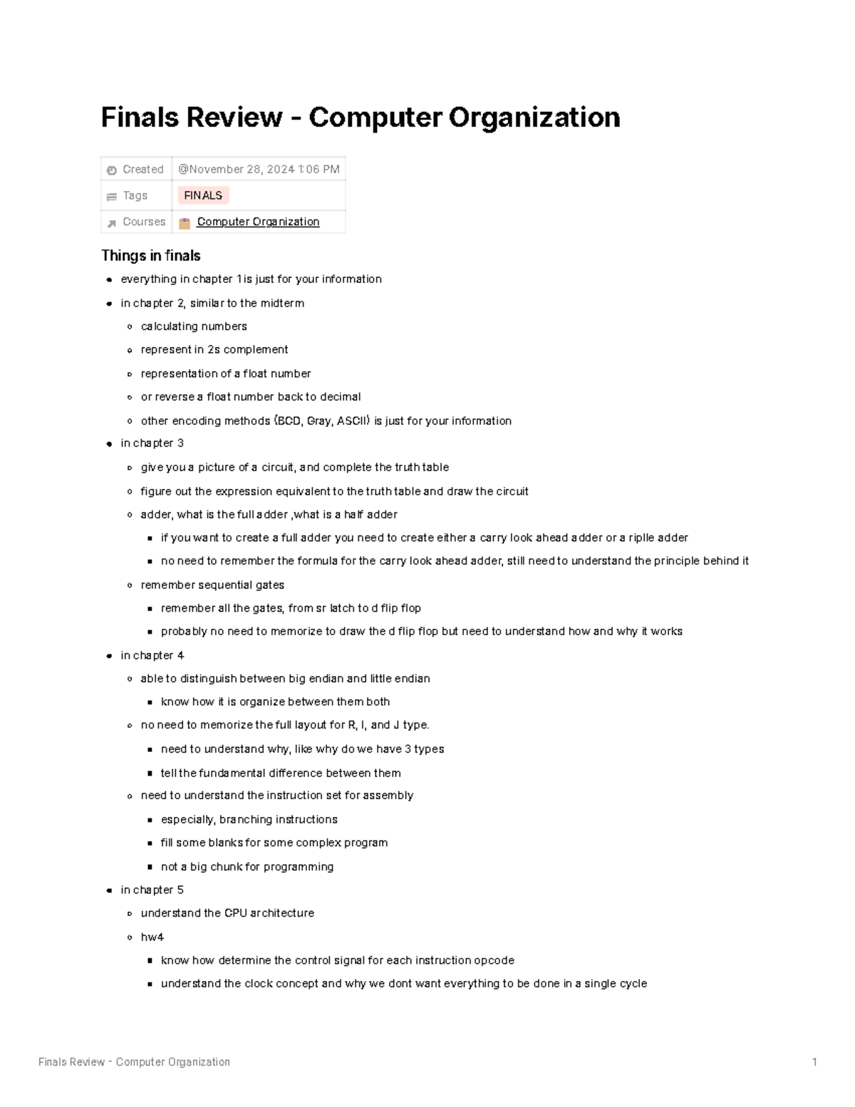 Comporg Final Exam Review Notes: Key Concepts & Topics - Studocu