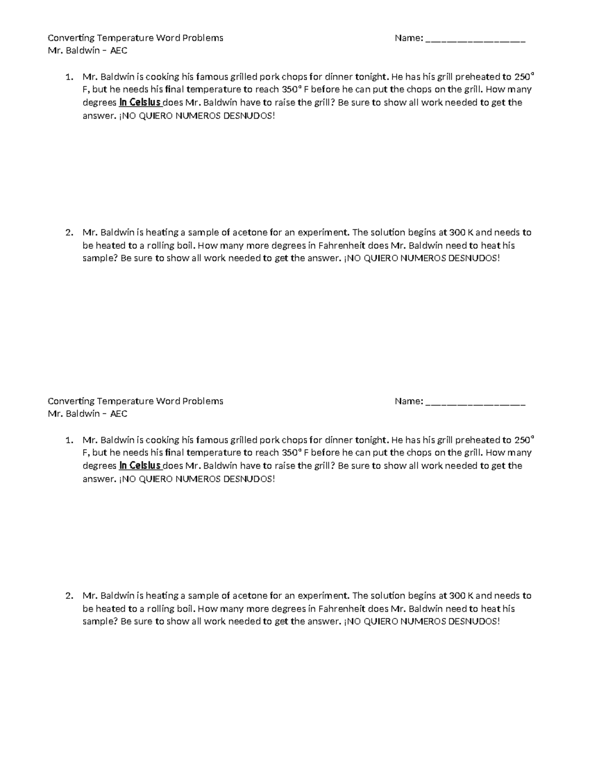 AEC Temperature Conversion Word Problems: Cooking & Experiments - Studocu