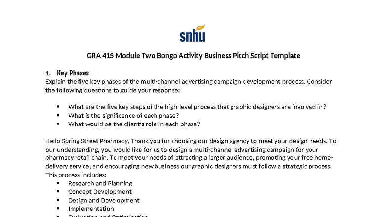 GRA 415 Module Two Business Pitch Script: Key Phases & Roles Explained ...