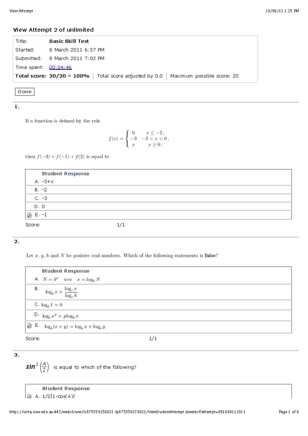 Practical - basic skill test - View Attempt 2 of unlimited Title: Basic ...