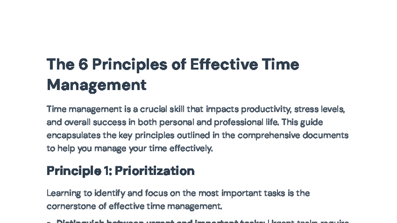 Effective Time Management: 6 Key Principles for Success Guide - Studocu