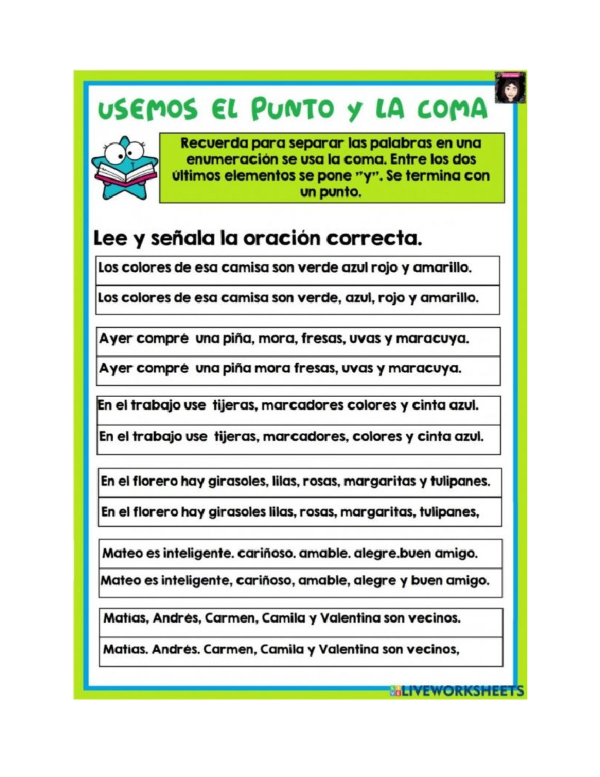 Uso de la Coma y el Punto en la Escritura - Act. 3 - 3B Material de ...