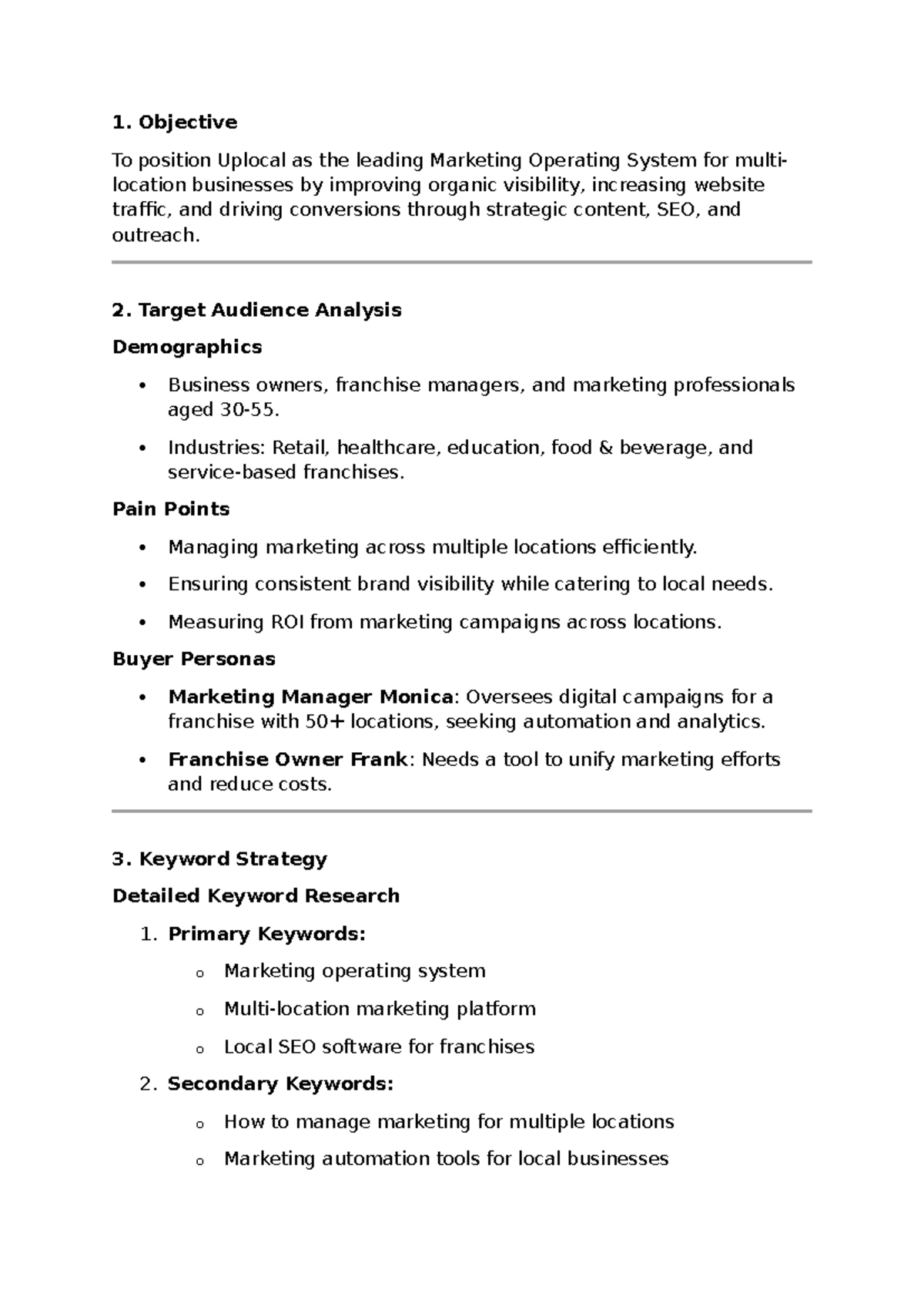 Anchor Consumer Products SIP - 1. Objective To position Uplocal as the ...
